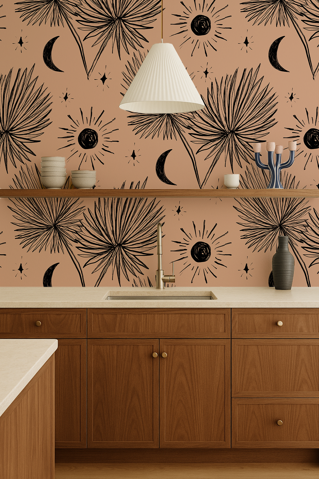 Night Palm Wallpaper, terra cotta and black - Tampa Home & Garden Store
