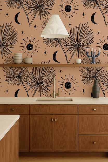 Night Palm Wallpaper, terra cotta and black - Tampa Home & Garden Store