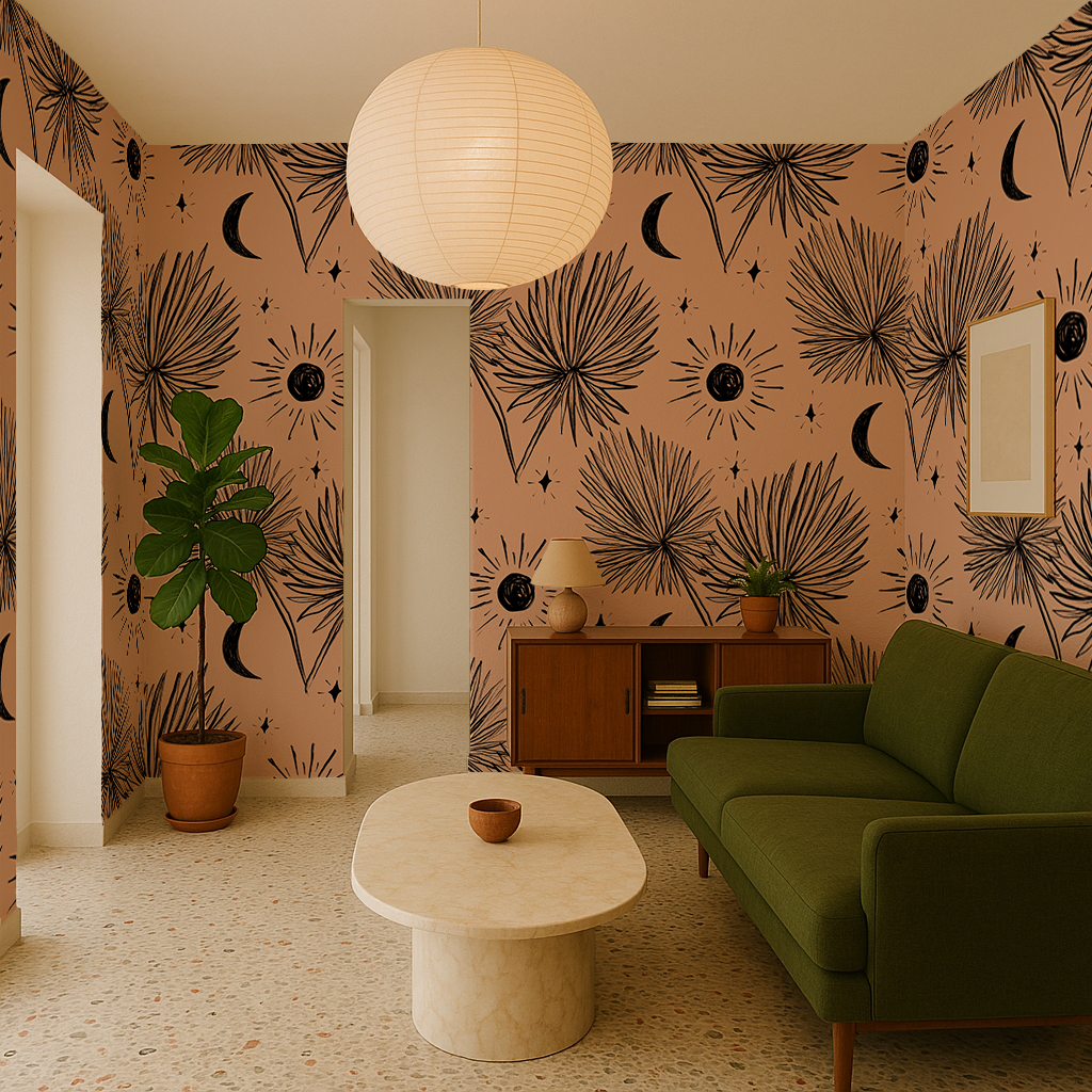 Night Palm Wallpaper, terra cotta and black - Tampa Home & Garden Store