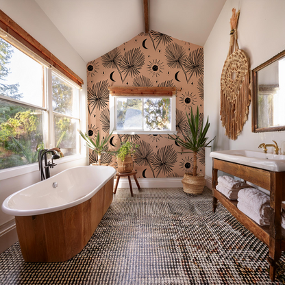 Night Palm Wallpaper, terra cotta and black - Tampa Home & Garden Store