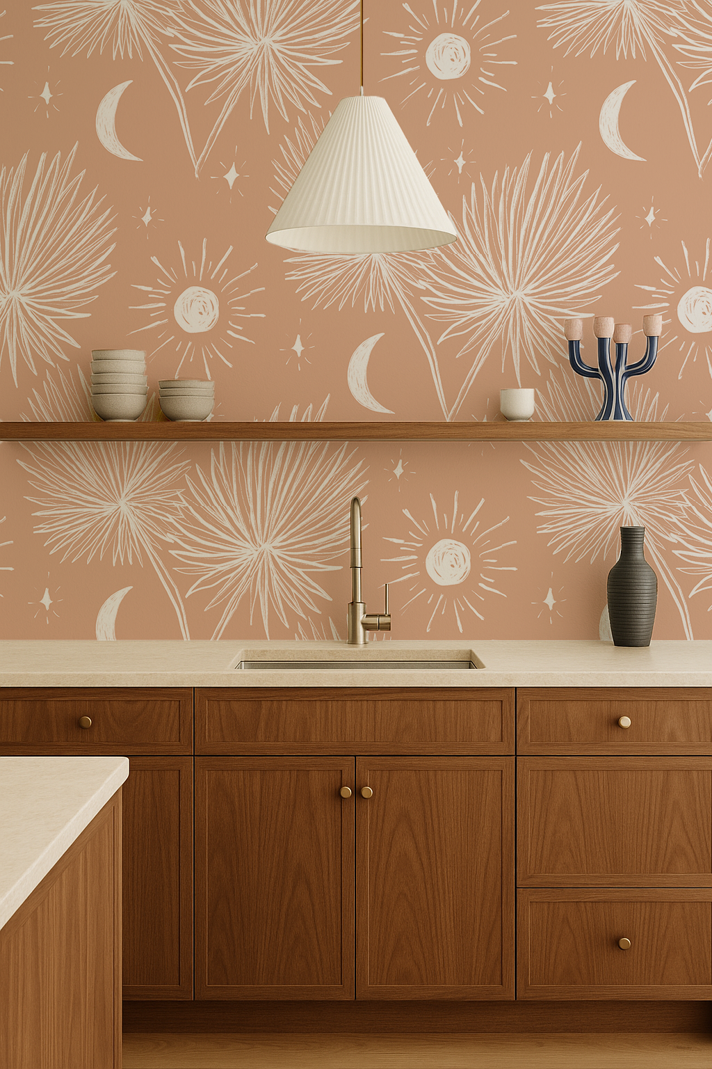 Night Palm Wallpaper, terra cotta and white - Tampa Home & Garden Store