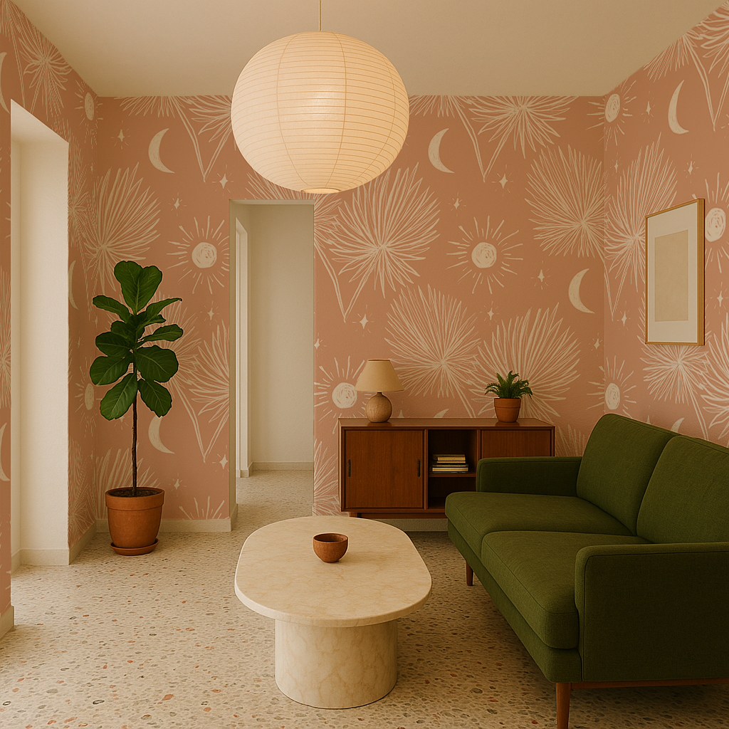 Night Palm Wallpaper, terra cotta and white - Tampa Home & Garden Store