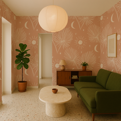 Night Palm Wallpaper, terra cotta and white - Tampa Home & Garden Store