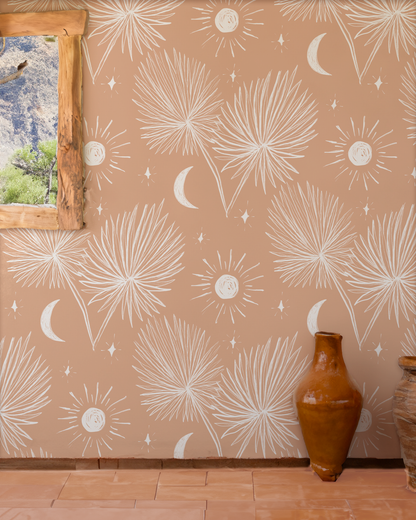 Night Palm Wallpaper, terra cotta and white - Tampa Home & Garden Store