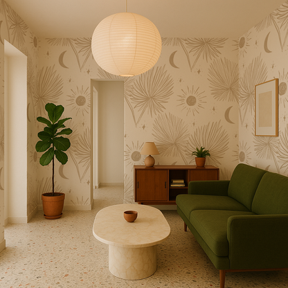 Night Palm Wallpaper, white and tan - Tampa Home & Garden Store