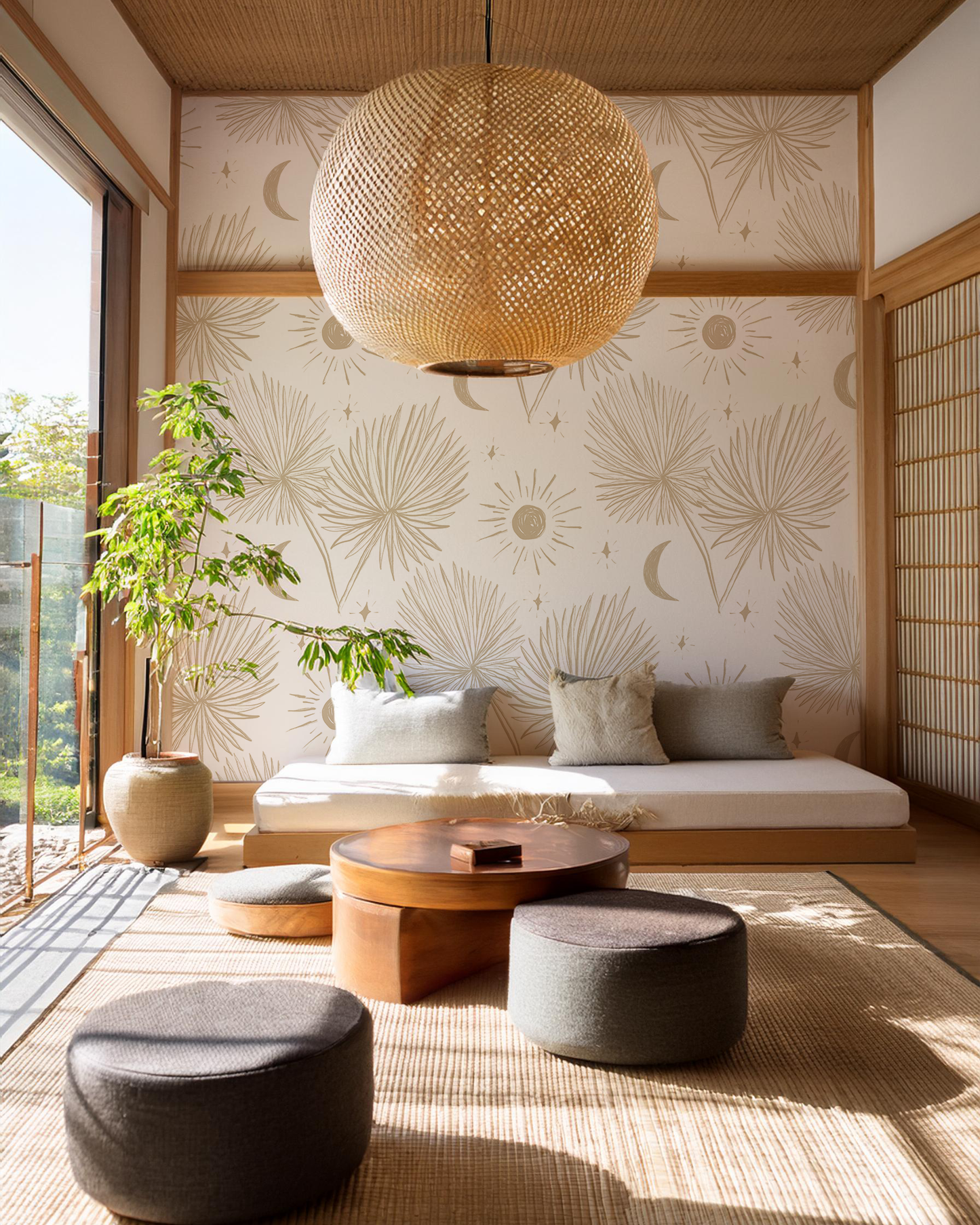 Night Palm Wallpaper, white and tan - Tampa Home & Garden Store