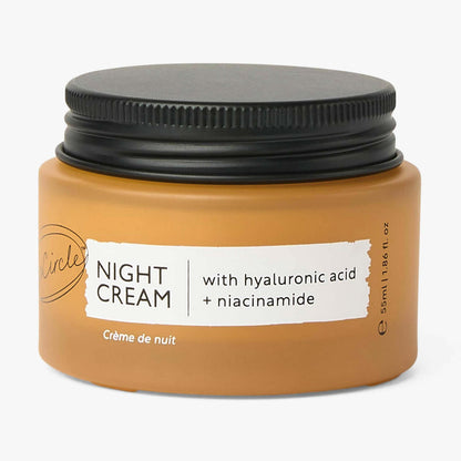UpCircle Night Cream jar with black lid and bottle label hyaluronic acid and niacinamide on Tampa Home & Garden Store