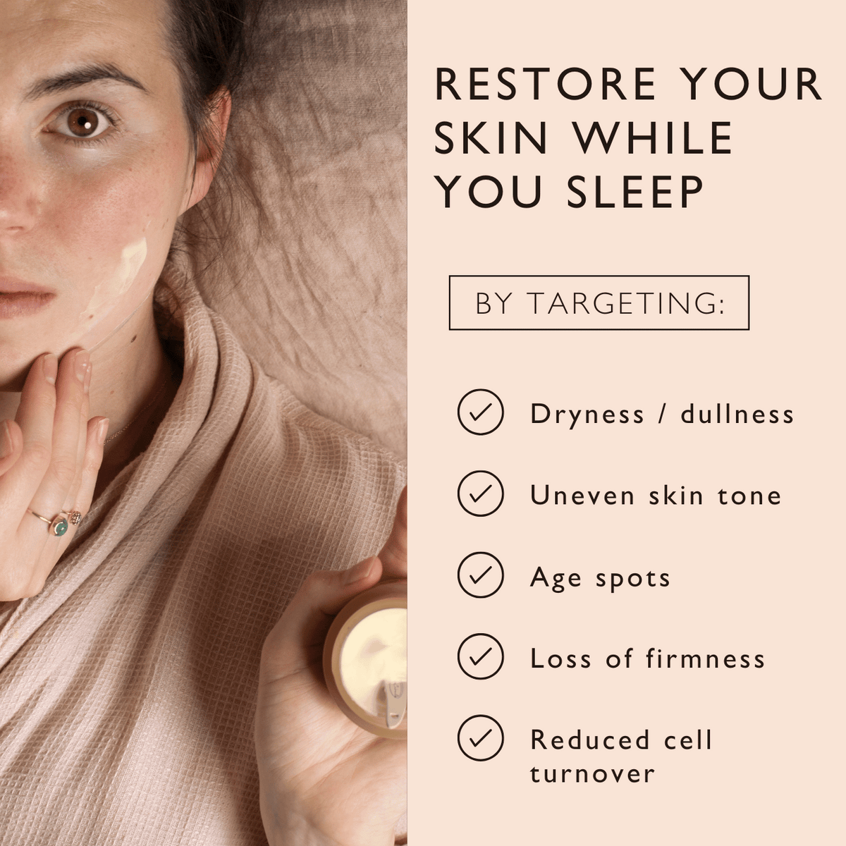 UpCircle night cream with HA + niacinamide; applying moisturizer beside peach panel on Tampa Home & Garden Store
