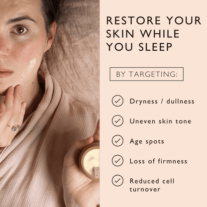 UpCircle night cream with HA + niacinamide; applying moisturizer beside peach panel on Tampa Home & Garden Store