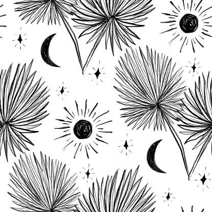 Papier peint Night Palm, blanc et noir