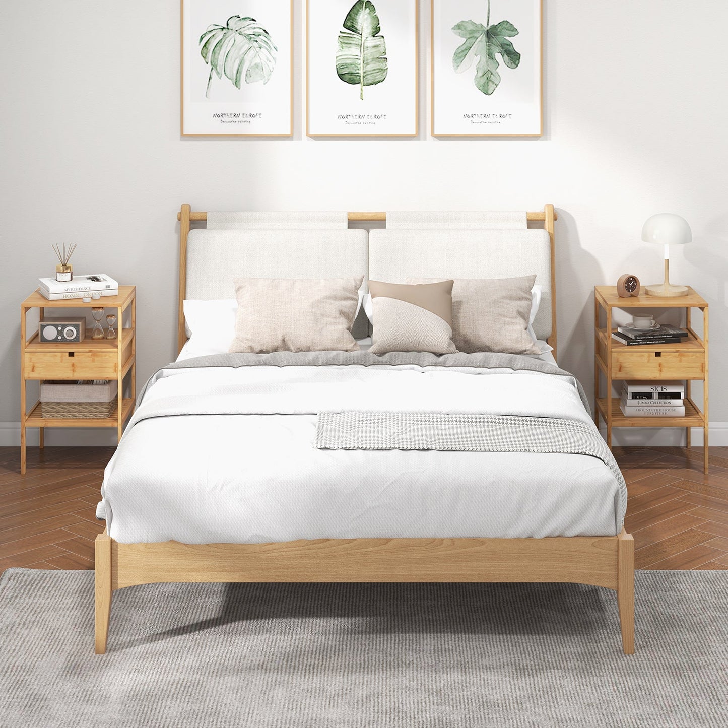 Bamboo Nightstand with Storage Drawer and Slatted Shelf