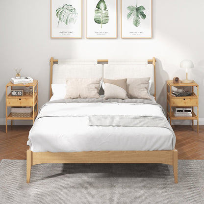 Bamboo Nightstand with Storage Drawer and Slatted Shelf