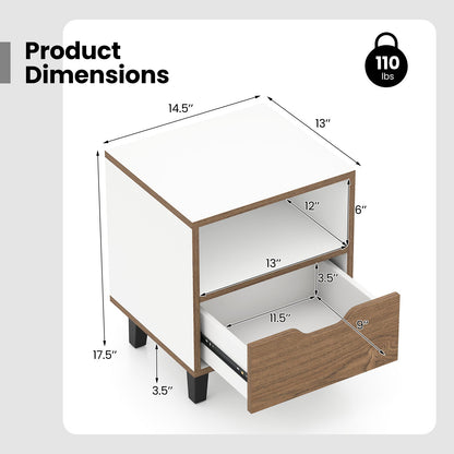 Mesitas de Noche (Juego de 2) con Cajón y Estante Abierto para Dormitorio - Blanco