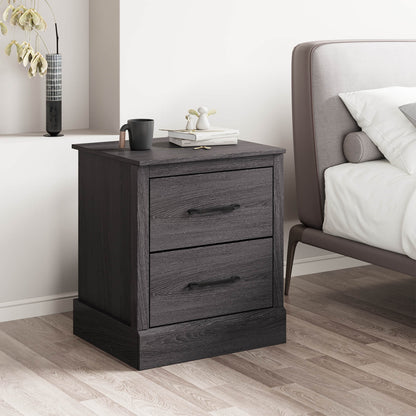 Mesita de noche compacta de madera con cajones de almacenamiento - Gris oscuro