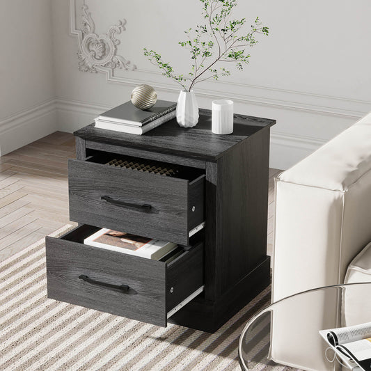 Wood Compact Floor Nightstand with Storage Drawers-Dark Gray - Tampa Home & Garden Store