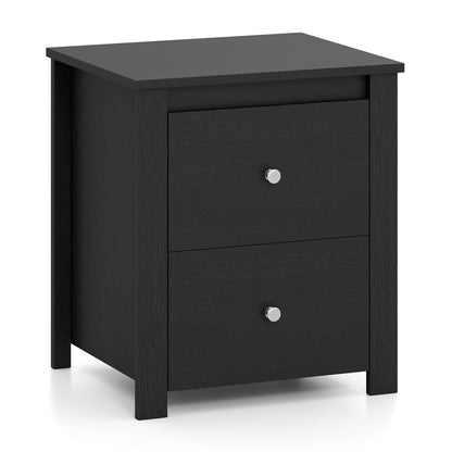 2-Drawer nightstand in black woodgrain with silver knobs for bedroom or living room on Tampa Home & Garden Store