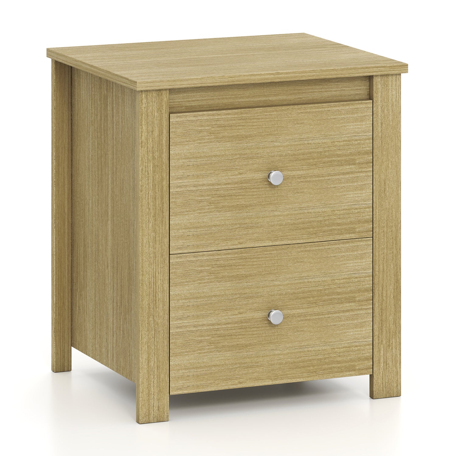 2-Drawer Nightstand DirectDeals in light oak wood with silver knobs on Tampa Home & Garden Store