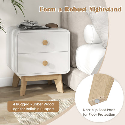Nightstand with 2 Drawers Solid Rubber Wood Legs