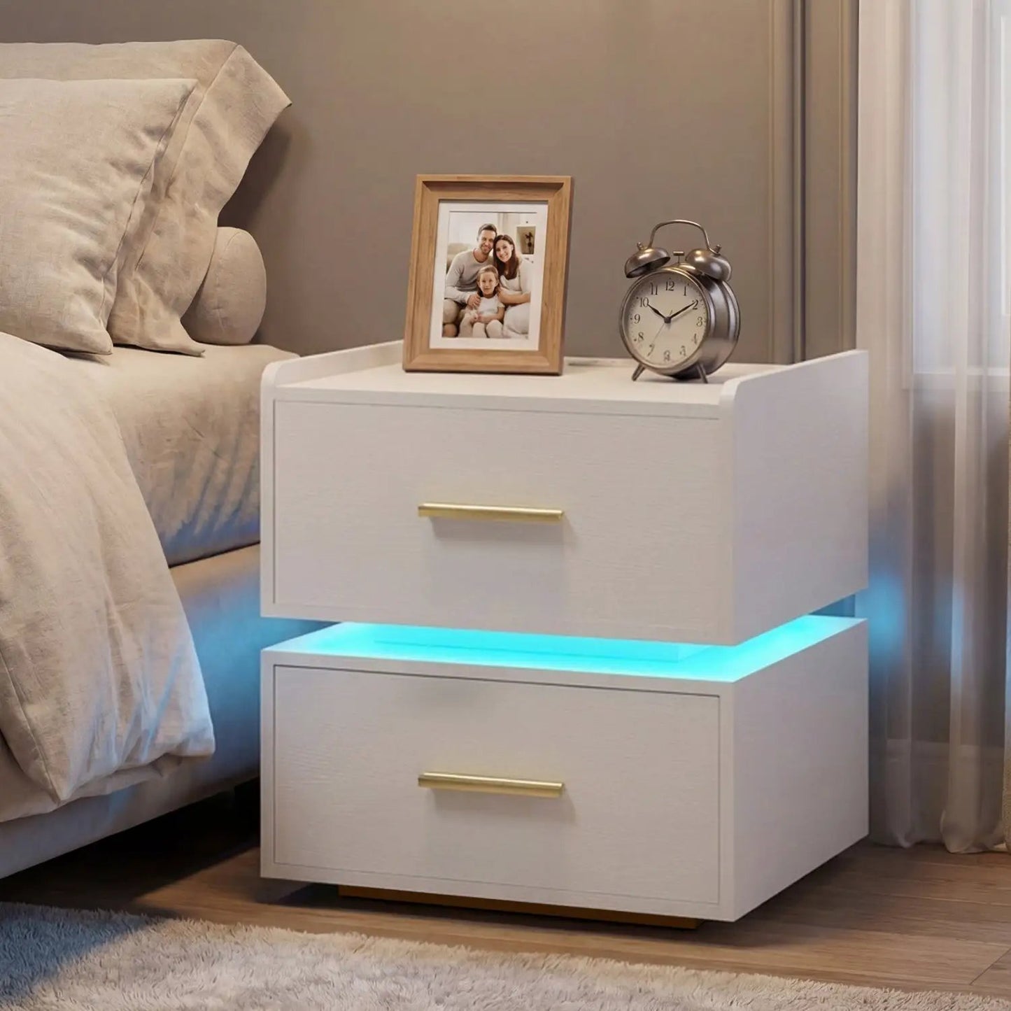 Nightstand Led Charging Station Bedside Table
