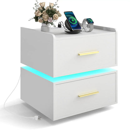 Nightstand Led Charging Station Bedside Table