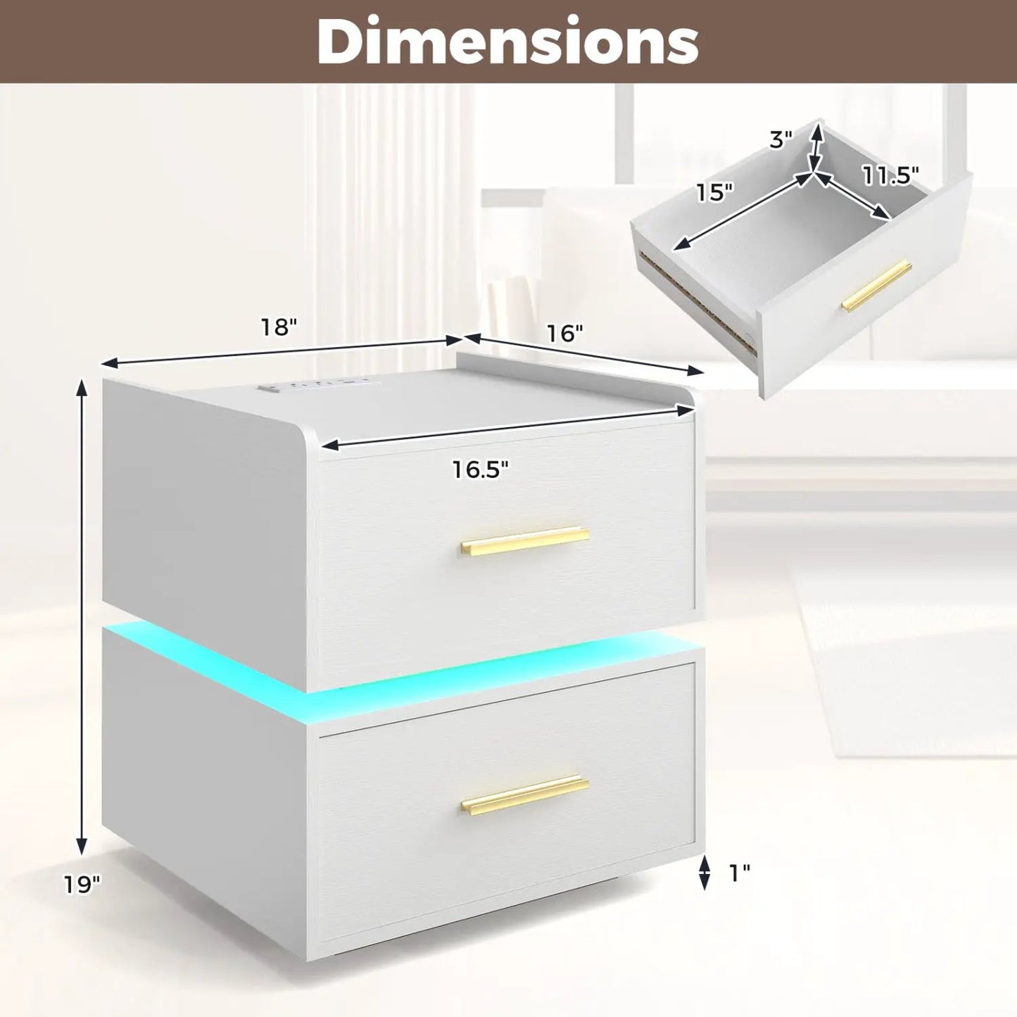 Nightstand Led Charging Station Bedside Table