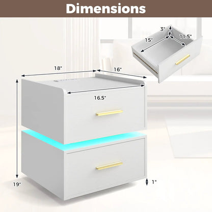 Nightstand Led Charging Station Bedside Table