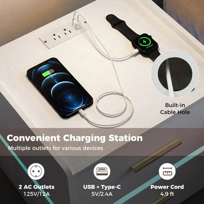Nightstand Led Charging Station Bedside Table