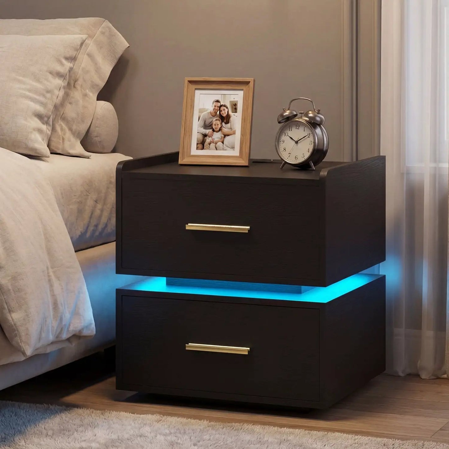 Nightstand Led Charging Station Bedside Table