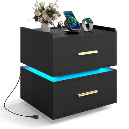 Nightstand Led Charging Station Bedside Table