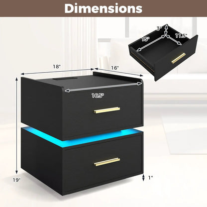 Nightstand Led Charging Station Bedside Table