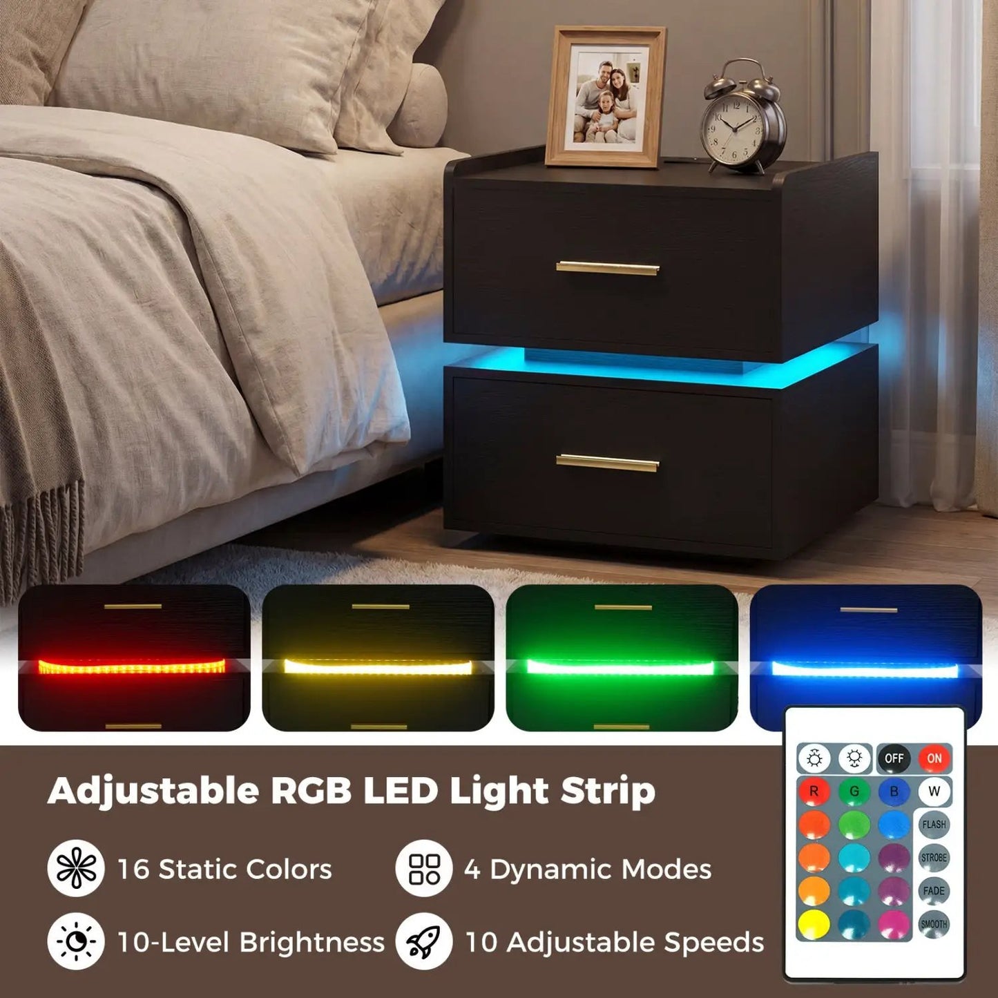 Nightstand Led Charging Station Bedside Table