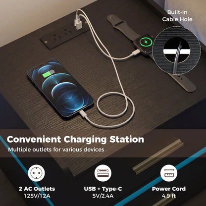 Nightstand Led Charging Station Bedside Table