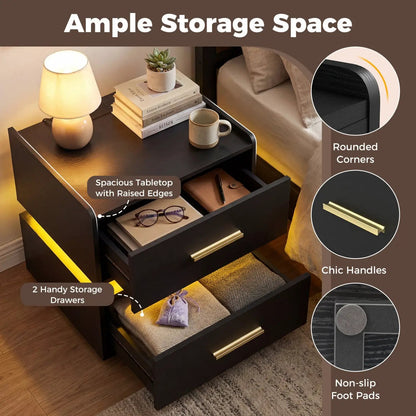 Nightstand Led Charging Station Bedside Table