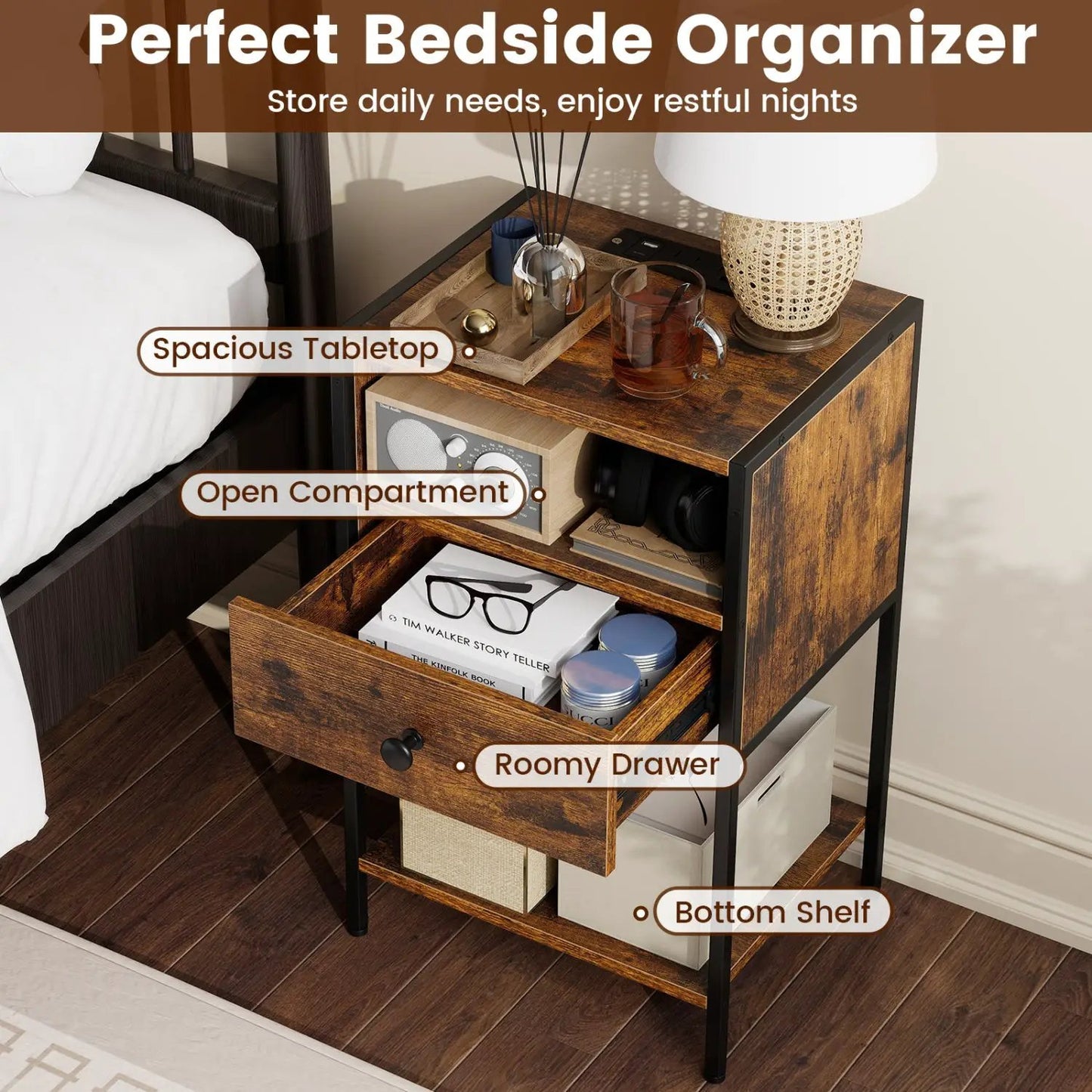 Nightstand Charging Station and USB Ports