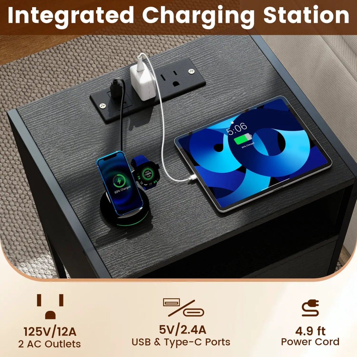 Nightstand Charging Station and USB Ports