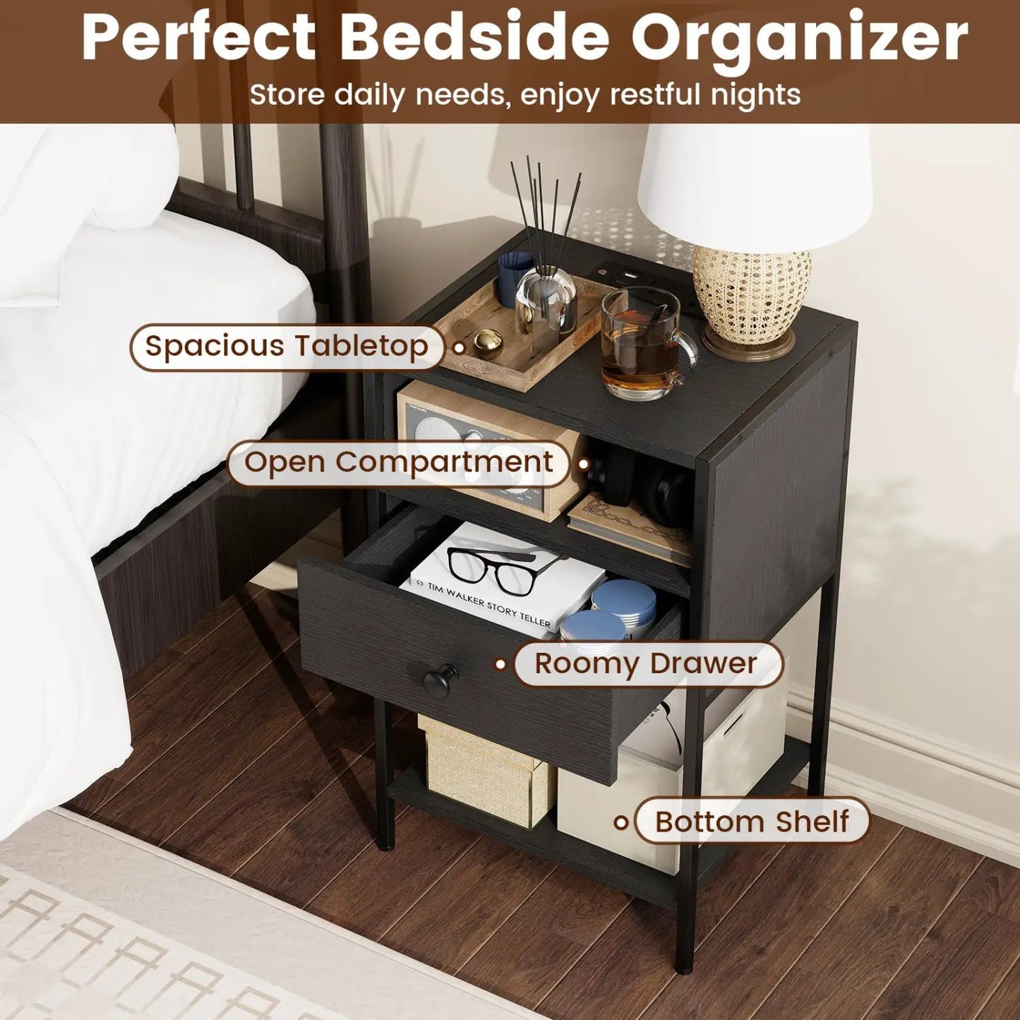 Nightstand Charging Station and USB Ports