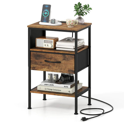 Nightstand with Charging Station and Drawer
