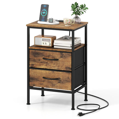 Nightstand With Charging Station and Drawers