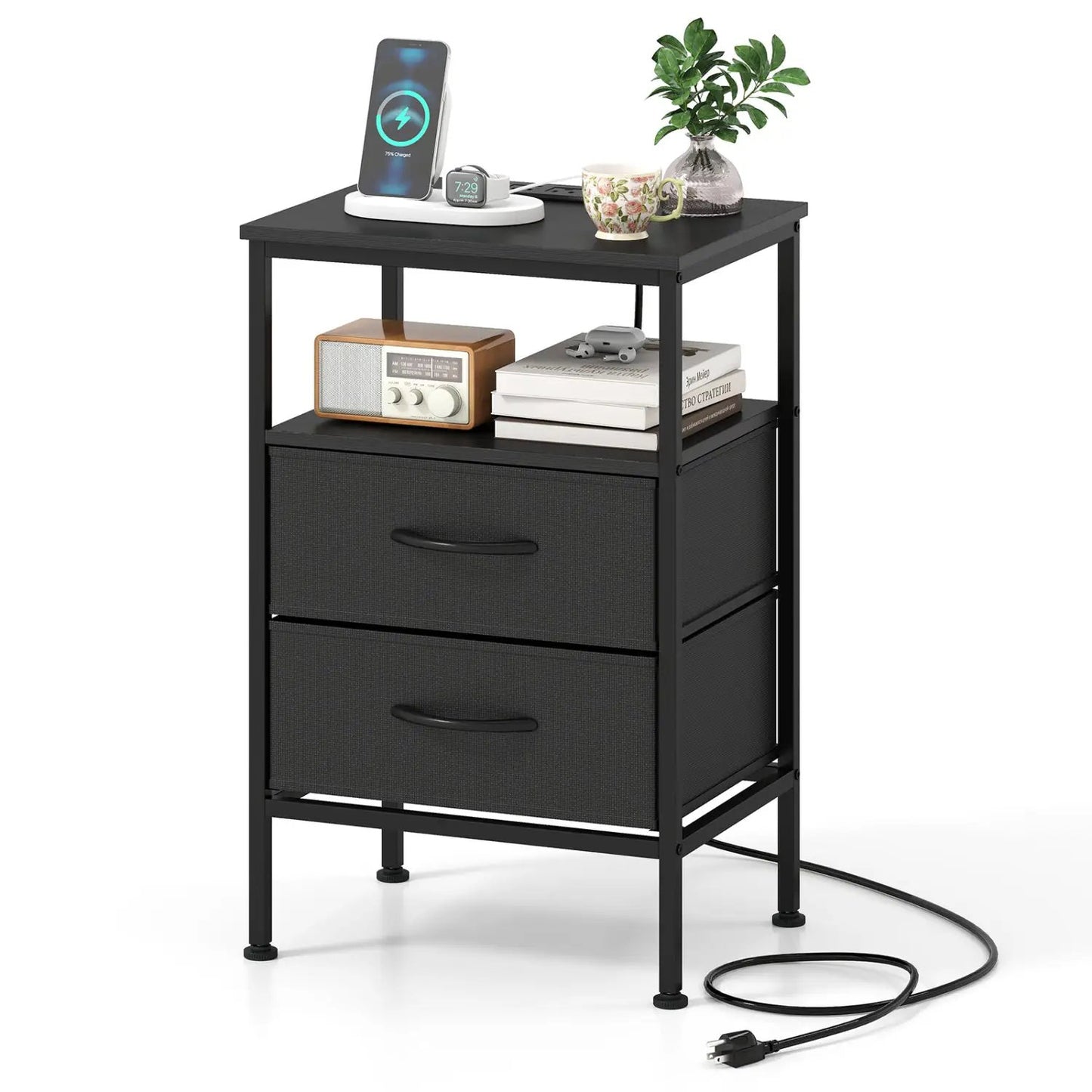 Nightstand With Charging Station and Drawers