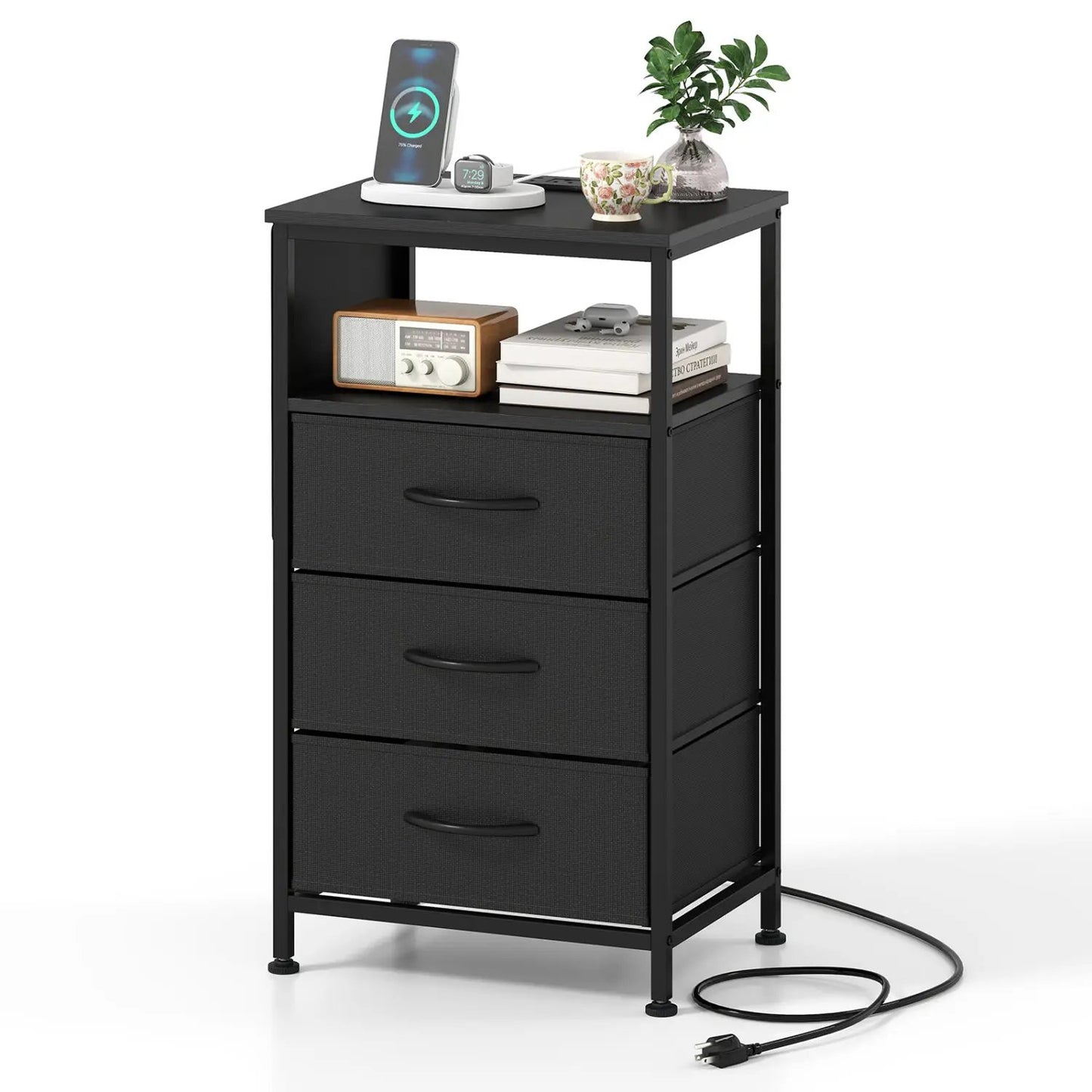 Nightstand with Charging Station 27.5 Inch Table