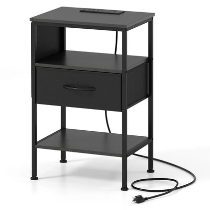 Nightstand with Charging Station Fabric Drawer