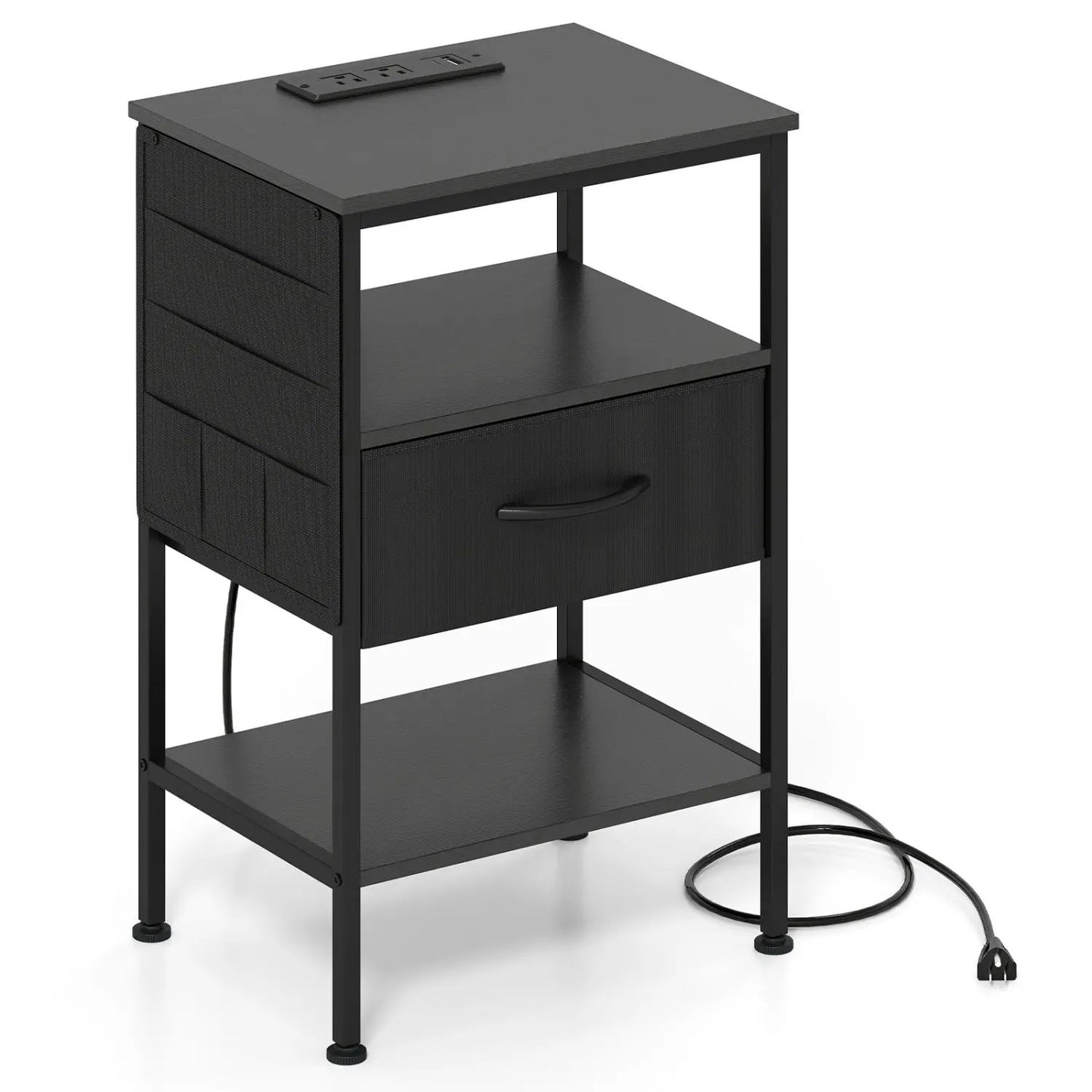Nightstand with Charging Station Fabric Drawer