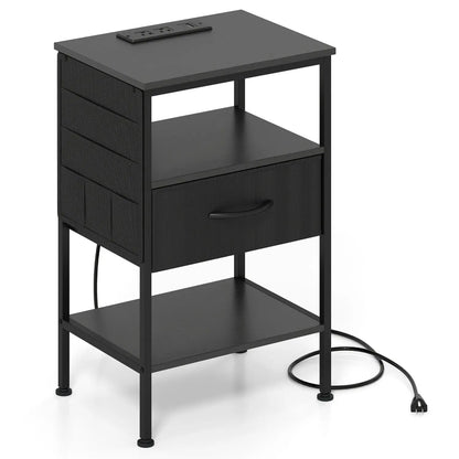 Nightstand with Charging Station Fabric Drawer