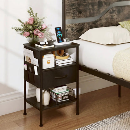 Nightstand with Charging Station Fabric Drawer