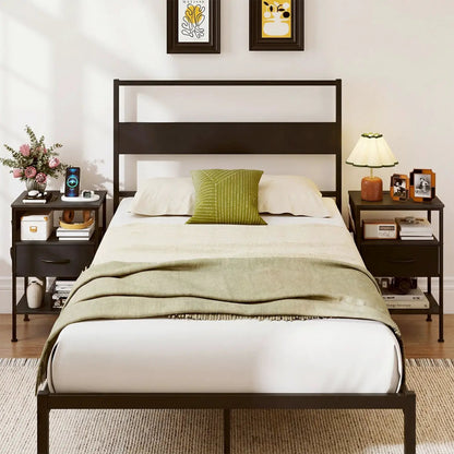 Nightstand with Charging Station Fabric Drawer