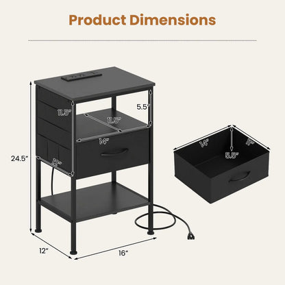 Nightstand with Charging Station Fabric Drawer