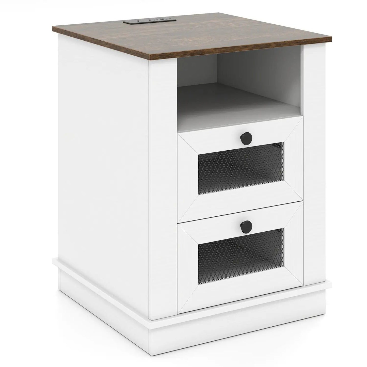 Nightstand With Charging Station and 2 Drawers