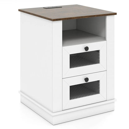 Nightstand With Charging Station and 2 Drawers