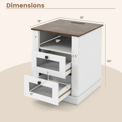 Nightstand With Charging Station and 2 Drawers