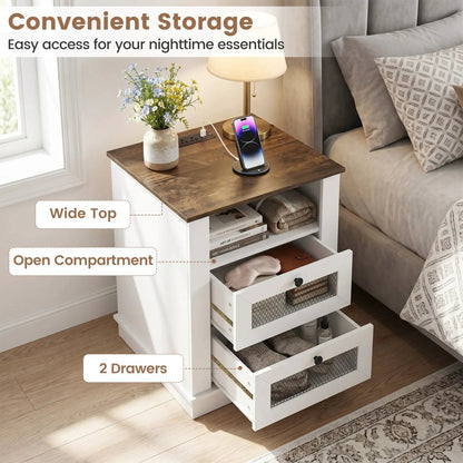 Nightstand With Charging Station and 2 Drawers